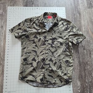 HUGO Men's Leaf Print Casual Shirt - Black and Tan